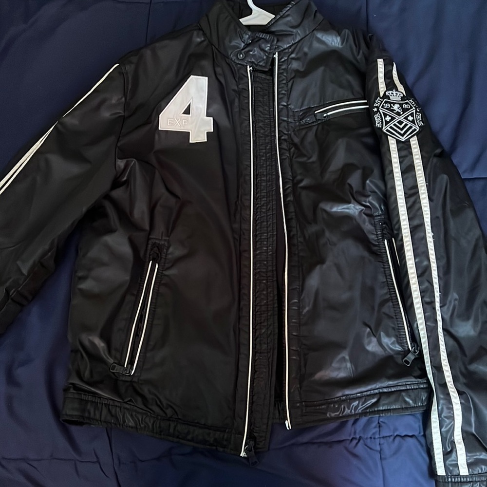 Medium Black Polyester Motorcycle Jacket - image 1